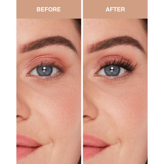 Model with round eyes wearing Ardell Pre-Mapped Extensions in Wispy style for a lifted, airy look.