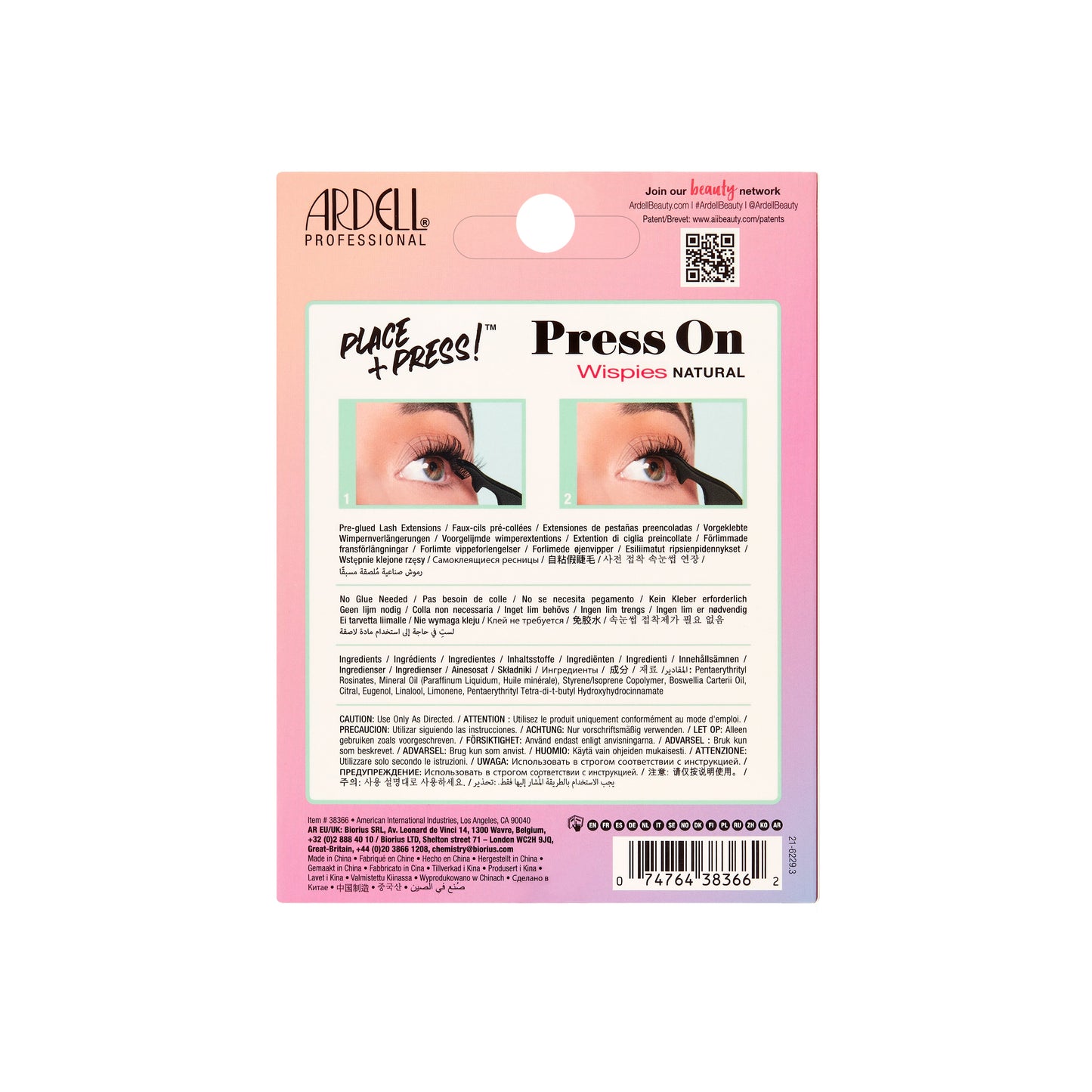 Back packaging of Press On Pre-Glued Underlash Extensions Wispies Natural 100 ct