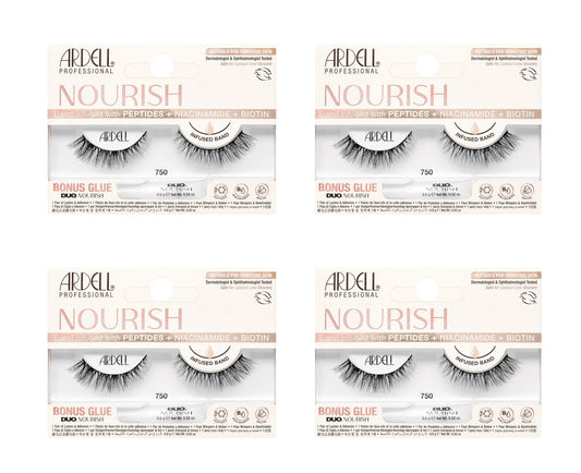 Four boxes of Ardell Nourish false eyelashes on a white background