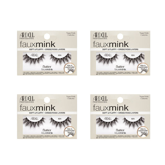 Four packages of Ardell Faux Mink eyelashes on a white background