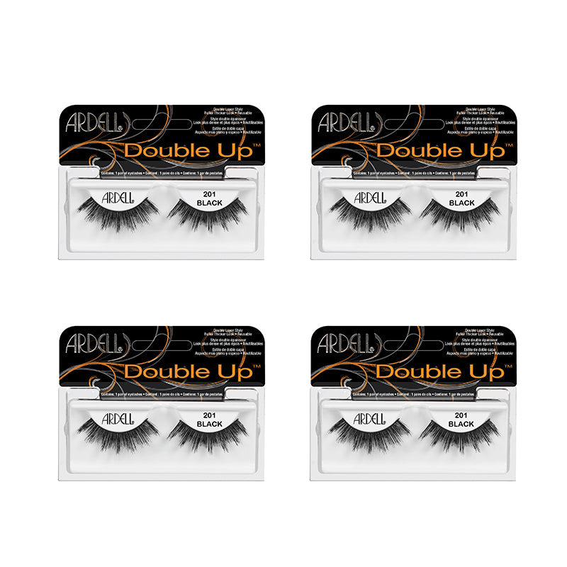 Four packages of Ardell Double Up false eyelashes on a white background