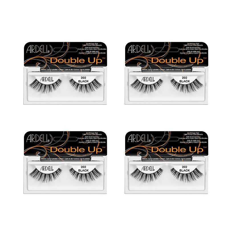 Four packages of Ardell Double Up false eyelashes on a white background
