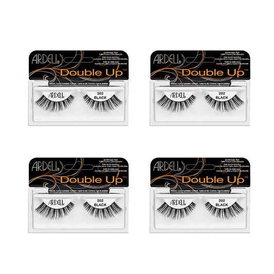 Four packages of Ardell Double Up false eyelashes on a white background