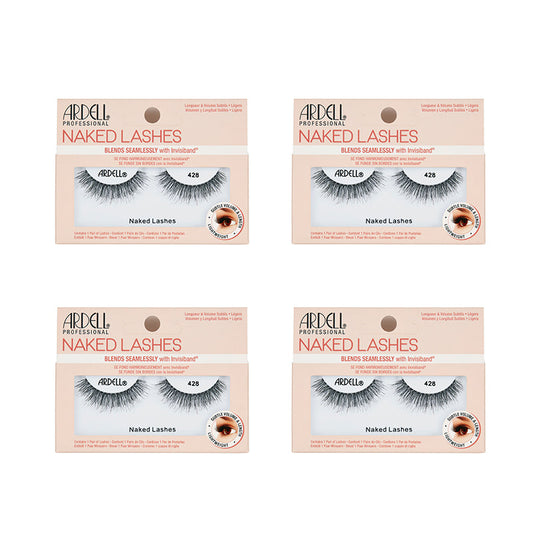 Four packages of Ardell Naked Lashes on a white background