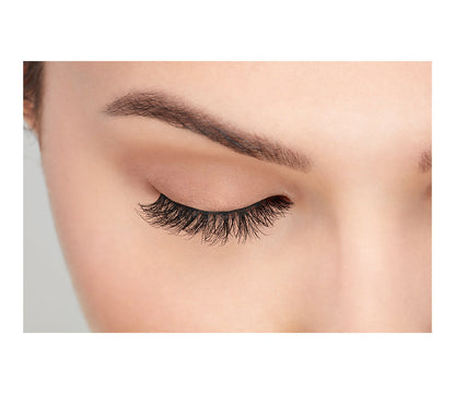 A beautiful woman with a close right eye wearing Ardell Wispies showing how it looks like when it's worn