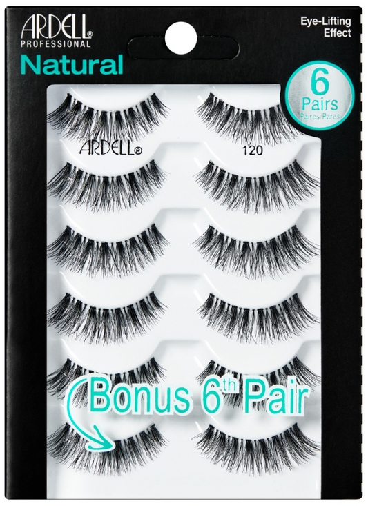Ardell Natural Lashes 120 Black 6-Pack – Six pairs of 120 lashes for enhanced, everyday volume with a flattering eye-lifting shape.