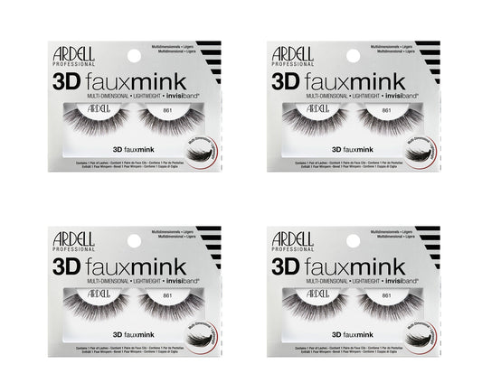 Four packages of Ardell 3D faux mink false eyelashes on a white background