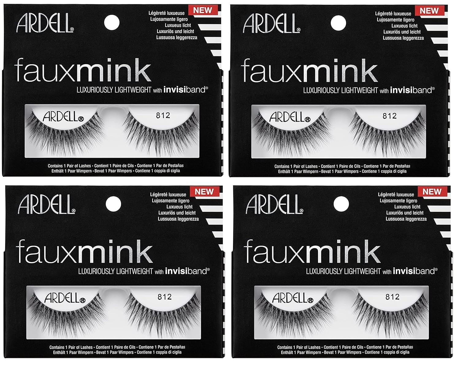 Four packages of Ardell faux mink eyelashes with visible branding.