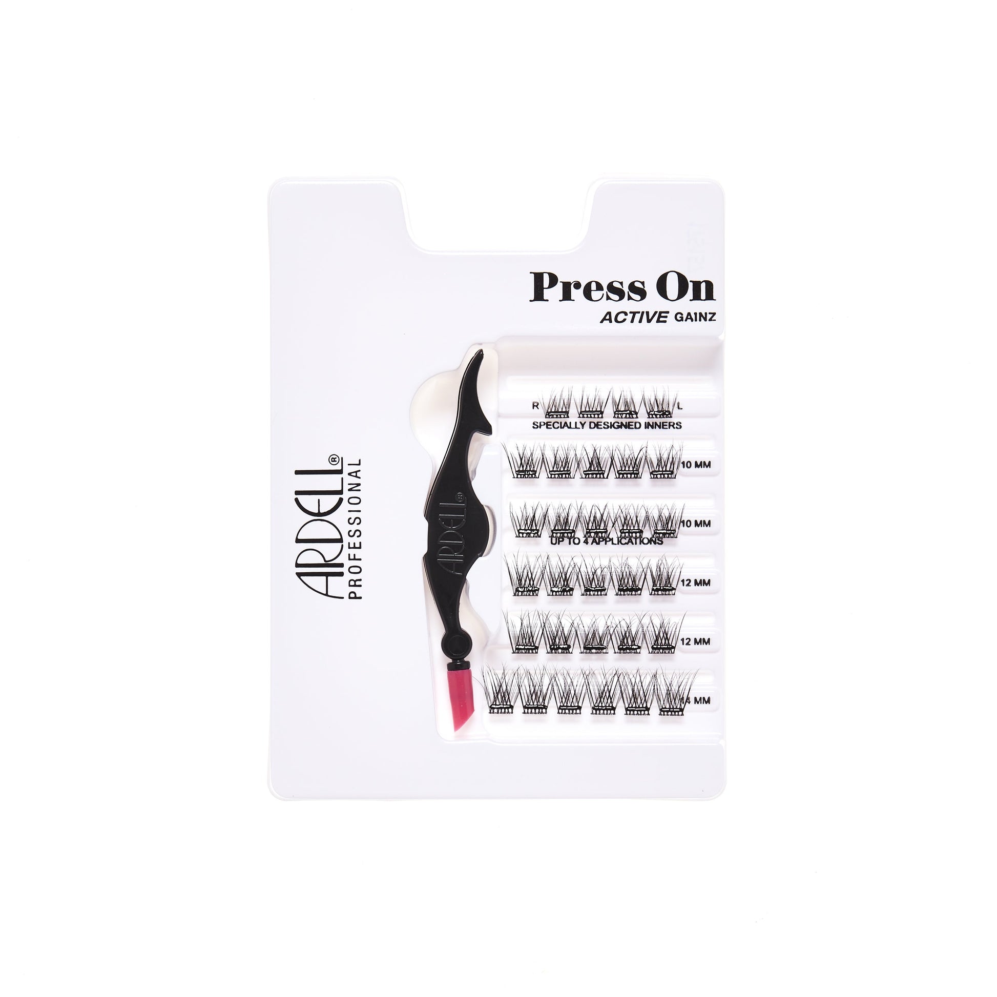 Tray of Ardell Press On Active Underlash Extensions Gainz, pre-glued and ready to apply lash segments.