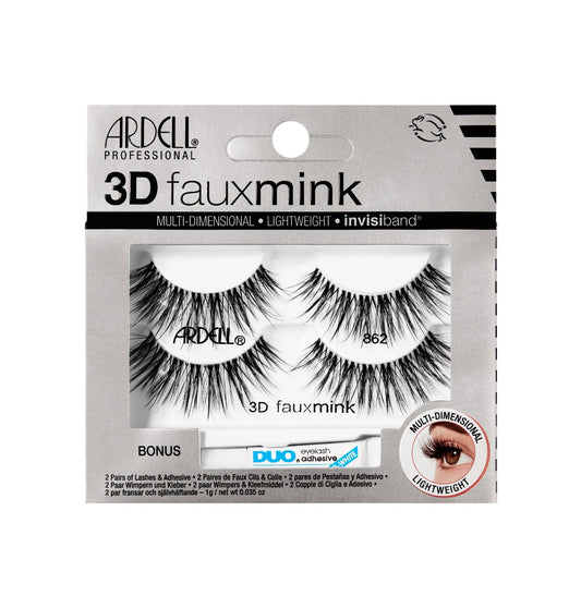 Front view of 3D Faux Mink 862 sealed wall-hook ready packaging