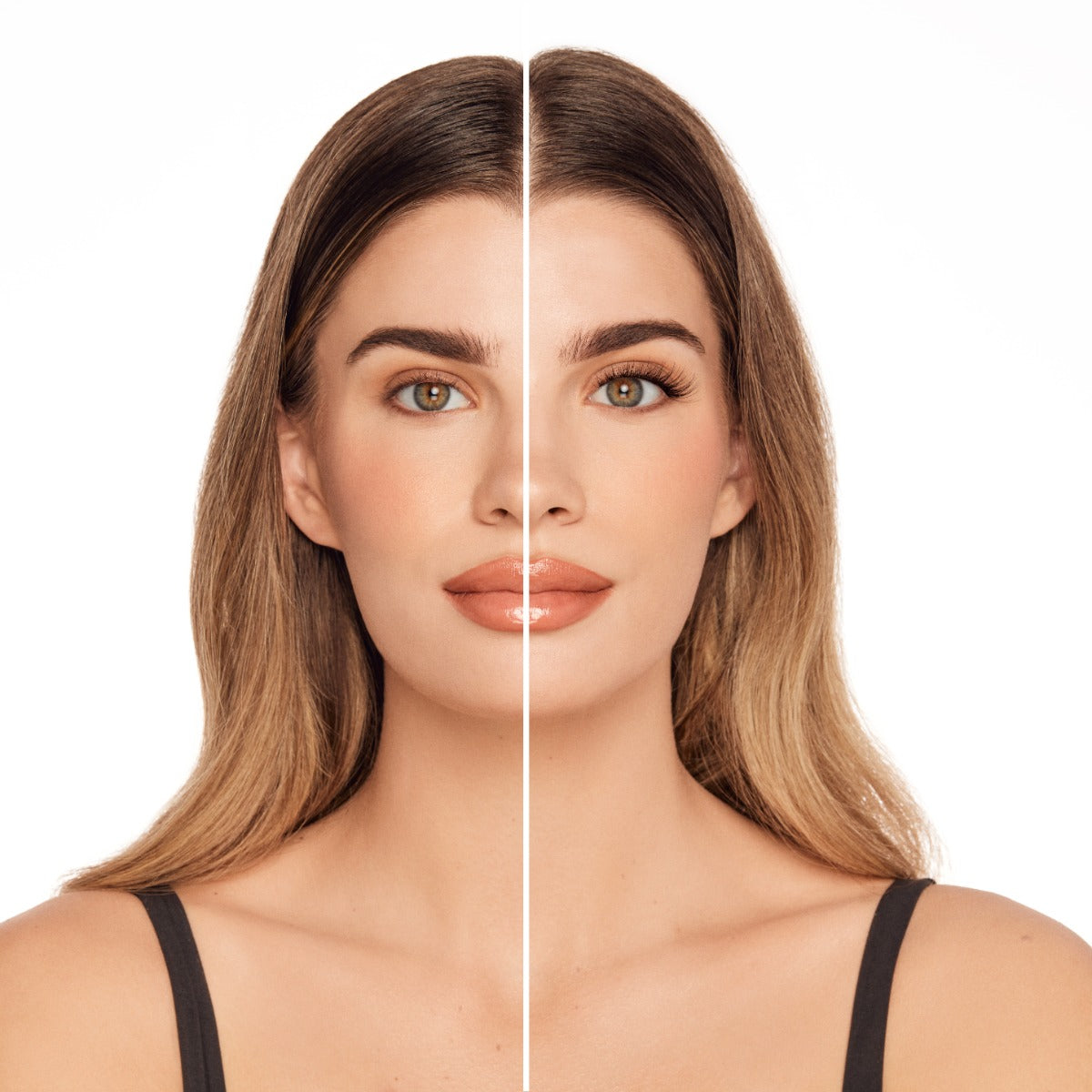 Before and after Press On Active Underlash Extensions Gainz on round eyes