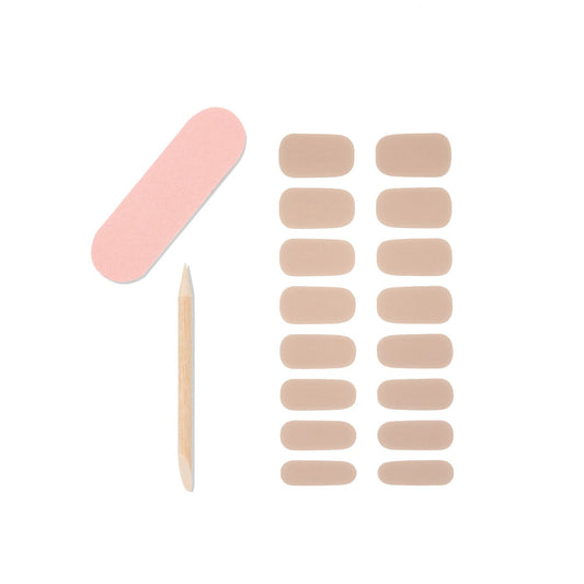 Set of 16-piece nail strips, 1 mini nail file and 1 orange wood stick