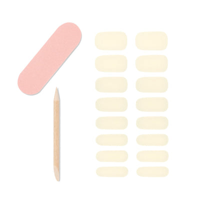 16-piece nail strips, 1-piece nail file and 1-piece orange wood stick from Ardell.