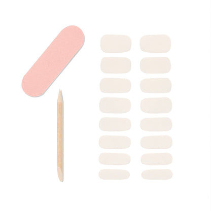 Display of 1 mini nail file, 1 orange wood stick and 16-piece nail gel strips