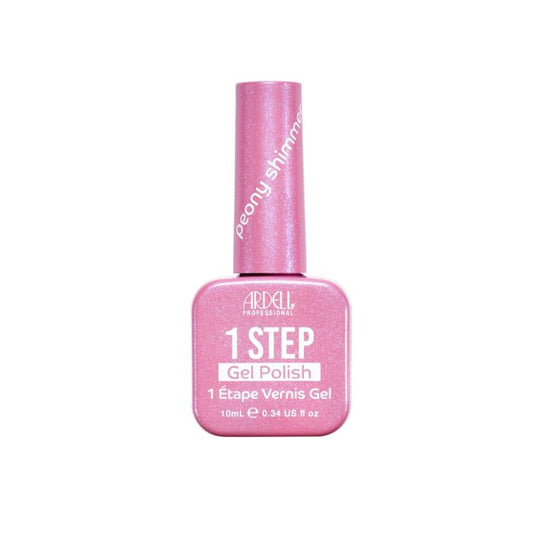 Peony Shimmer 1-Step Gel Polish bottle in bubblegum pink with shimmer, perfect for bright and playful manicures.