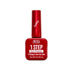 Front of Ardell One Step Gel Polish in Lusty, a bold metallic cherry red shade in a sleek salon-style bottle.