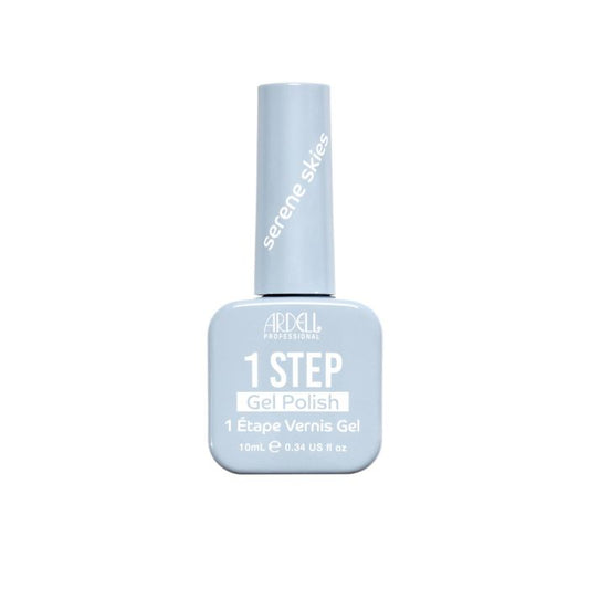 Front of Ardell One Step Gel Polish in Serene Skies, a calming powder blue shade in a sleek salon-style bottle.