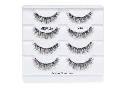 4 pairs of Ardell Naked Lash 420 faux lashes in inner multipack packaging labeled "Ardell", "421", & "Naked Lashes"