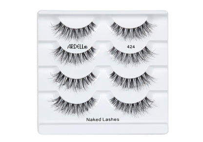 4 pairs of Ardell Naked Lash 424 faux lashes in inner multipack packaging labeled "Ardell", "424", & "Naked Lashes"
