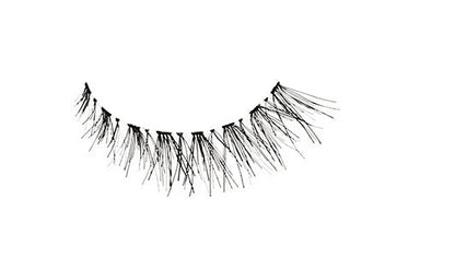 An angle shot of Ardell Baby Demi Wispies showing its flared lash style that is shorter at inner & longer at the outer corner